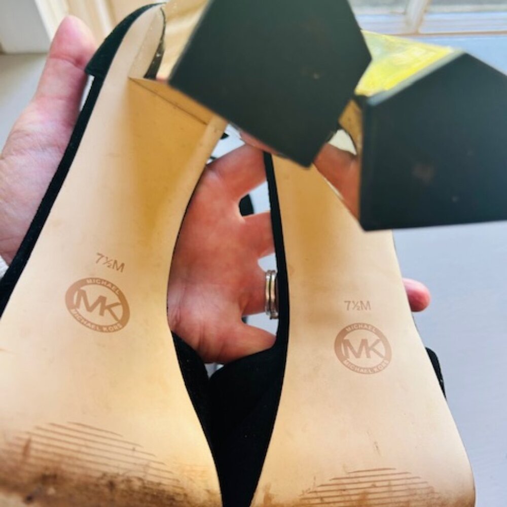 Michael Michael Kors Suede Black Gold Platform Sandal - Picture 5 of 5